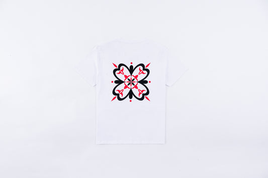 Diseño trasero de azulejo sobre camiseta de manga corta unisex color blanco